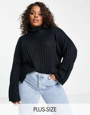 Threadbare Plus Etta chunky roll neck jumper in black - ASOS Price Checker