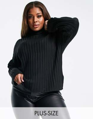 Threadbare Curve Threadbare Plus Etta Chunky Roll Neck Sweater In Black