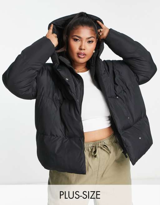 Sixth June oversized cropped hooded puffer jacket in black