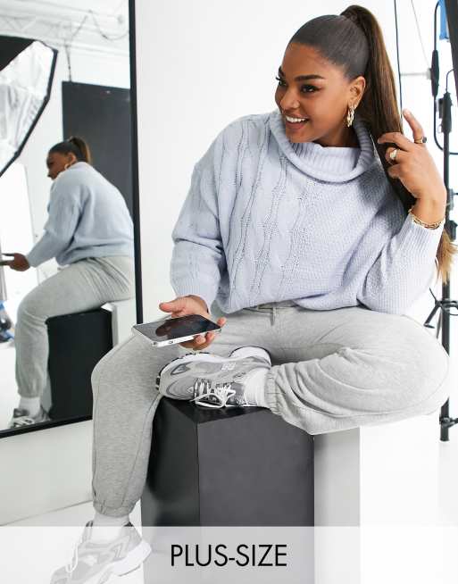Threadbare Plus Fallow oversized roll neck jumper in ice blue