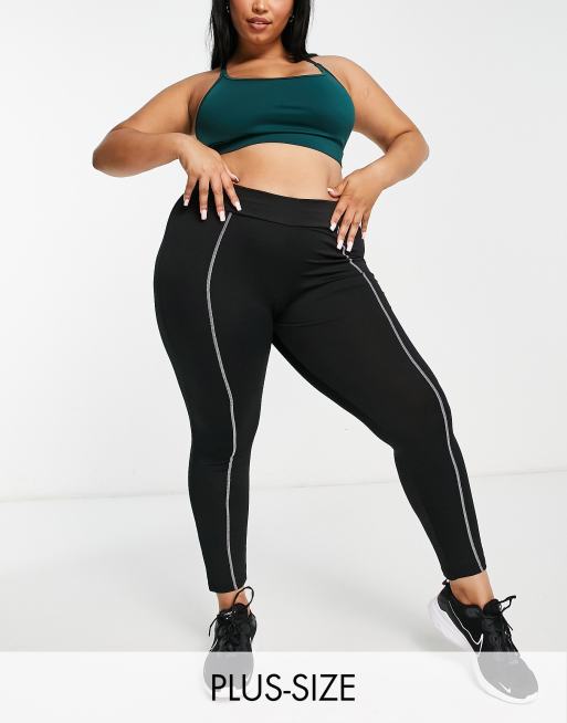 Threadbare Plus Fitness – Svarta träningsleggings med kontrastfärgade sömmar