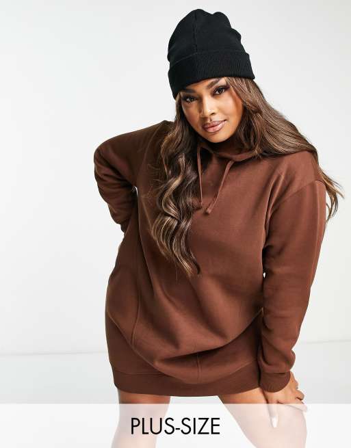 Threadbare Plus Floyd hoodie mini dress in chocolate brown | ASOS