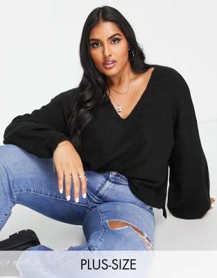 Threadbare Plus fluffy knit jumper in black - ASOS Price Checker