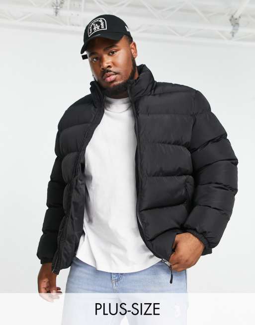 Threadbare Plus funnel neck puffer jacket in black | ASOS