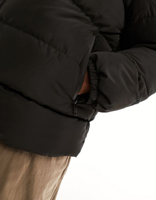 Topshop Petite funnel neck puffer coat in black