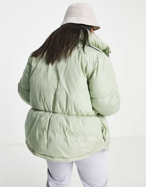 Threadbare tulip hooded puffer coat in sage green hotsell