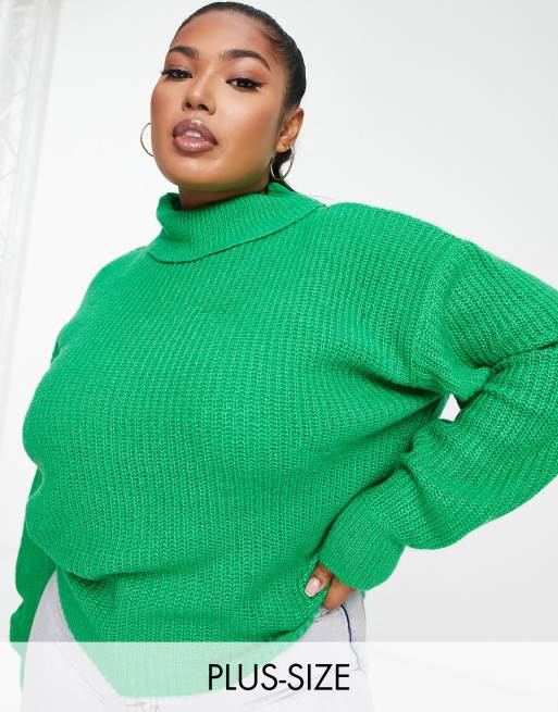 Threadbare Plus Grace roll neck jumper in bright green