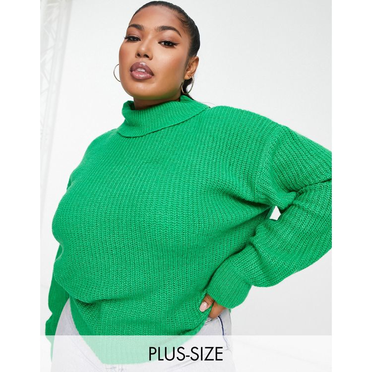Threadbare Plus Grace roll neck sweater in bright green