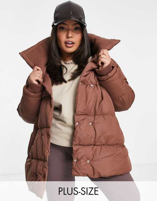 Threadbare Plus - Hayley - Halflang gewatteerd jack in chocoladebruin