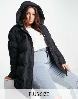 Threadbare Plus Hayley mid length puffer jacket in black