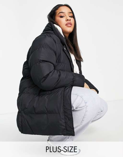 Threadbare Plus Hayley mid length puffer jacket in black