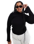 [Threadbare] Threadbare Plus high neck split sleeve jumper in black 48 BLACK