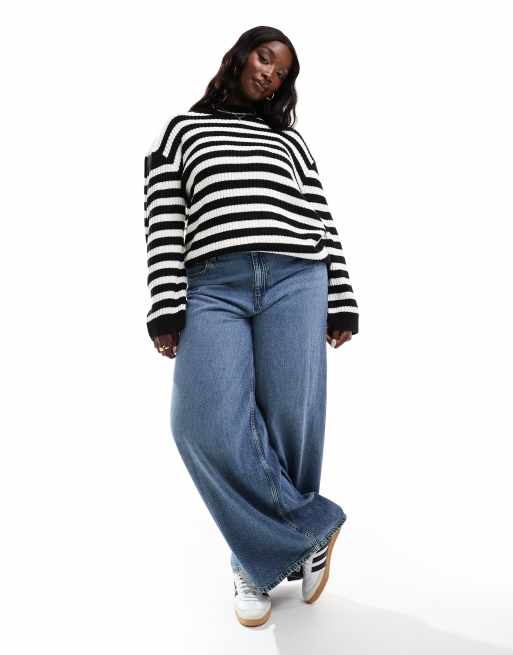 Threadbare – Plus – Hochgeschlossener, gestreifter Oversize