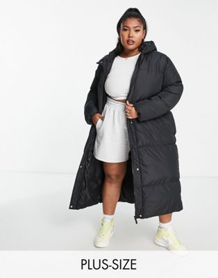 Threadbare Plus Jodie maxi puffer coat with hood in black