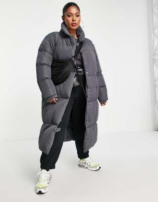 Threadbare Plus – Kiwi – Mörkgrå, lång täckkappa i oversize