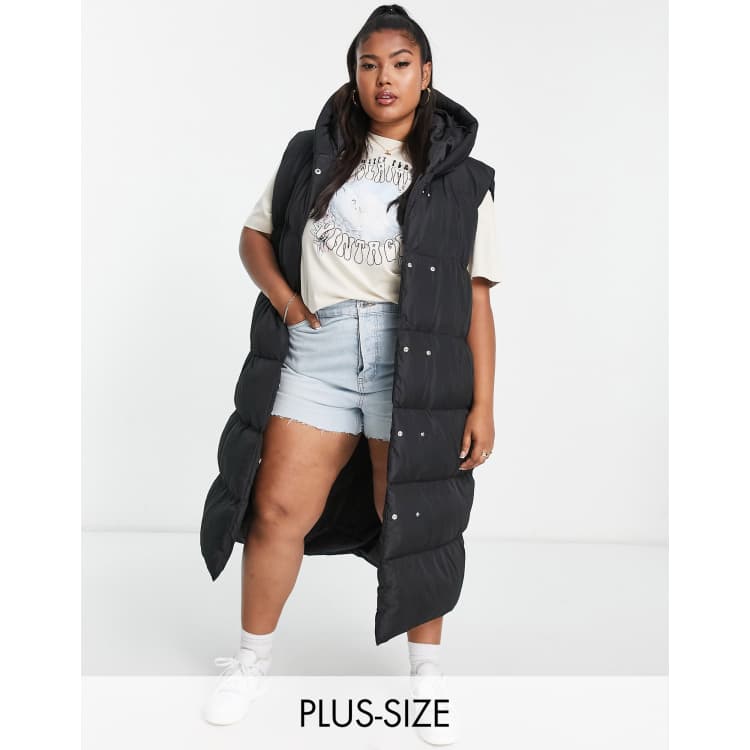 Threadbare Plus Lapis oversized longline padded gilet in black | ASOS