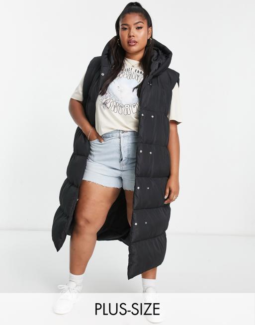 Threadbare Plus Lapis oversized longline padded vest in black