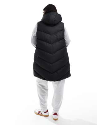 Threadbare Plus Longline Padded Vest With Hood In Black