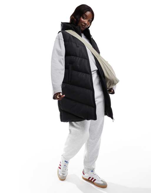 Threadbare Plus longline padded vest with hood in black, 3 of 4