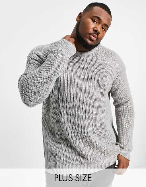 Threadbare Plus - Maglione oversize lavorato in maglia inglese spessa grigio chiaro