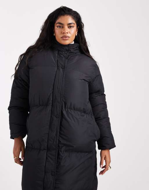 Threadbare Plus maxi puffer coat with hood in black, 2 of 4