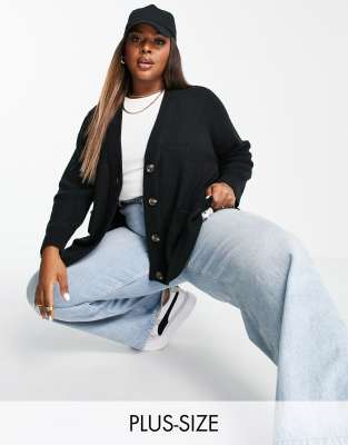 Threadbare Curve Threadbare Plus Michayla Oversized Cardgian In Black