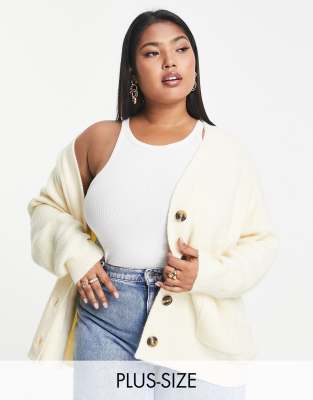 Threadbare Curve Threadbare Plus Michayla Oversized Cardigan In Stone ...