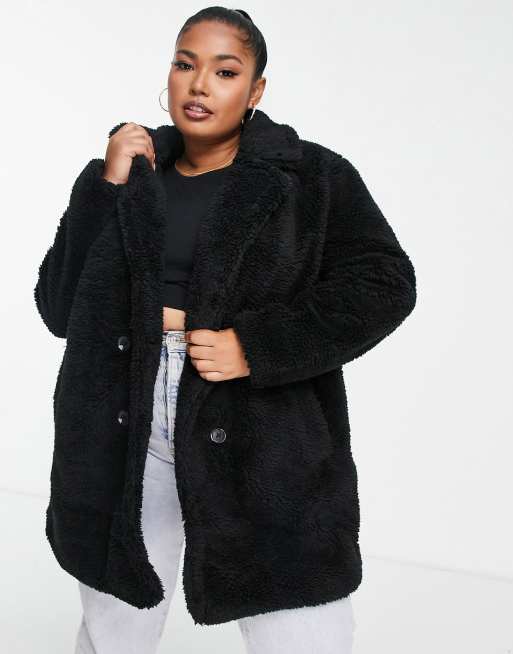 Plus size teddy coat hot sale black