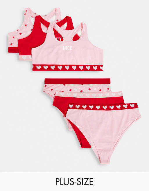 Threadbare Plus - Naughty and Nice - Set van 3 lingeriesets in rood en roze