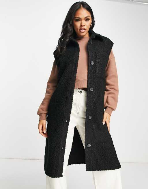 Threadbare Plus - Nihal - Gilet taglio lungo nero in bouclé