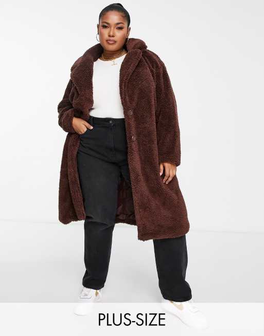 Ever New Curve faux fur collar coat with cuffs in chocolate