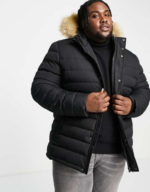 Padded parka jacket cheap with faux fur hood