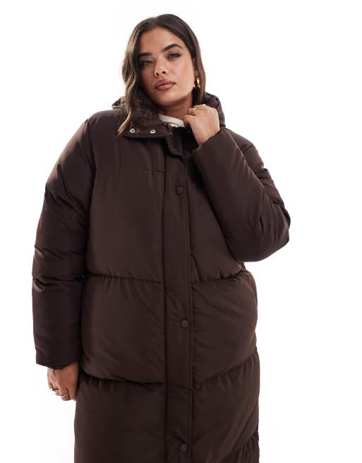 Threadbare Plus - Piumino lungo marrone con cappuccio, 2 di 4
