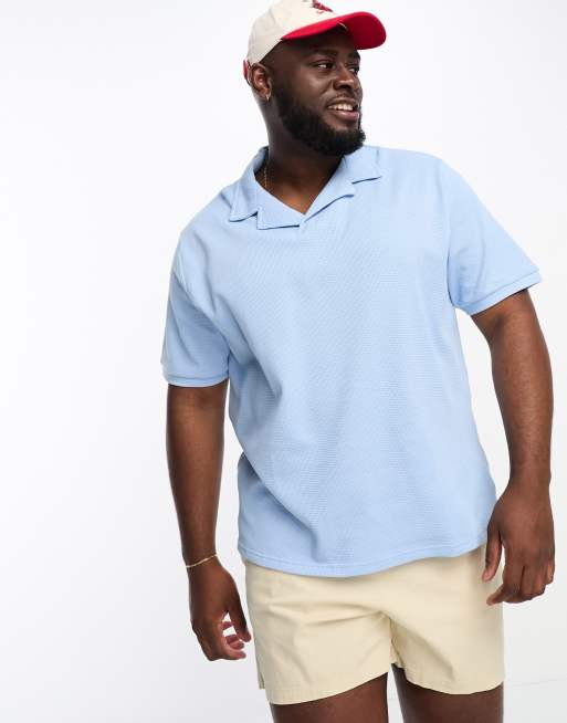 Threadbare Plus - Polo blu pallido a nido d'ape con rever