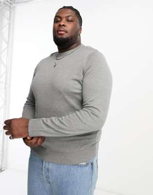 Threadbare Plus – Pullover aus Baumwolle in grau meliert mit Rundhalsausschnitt