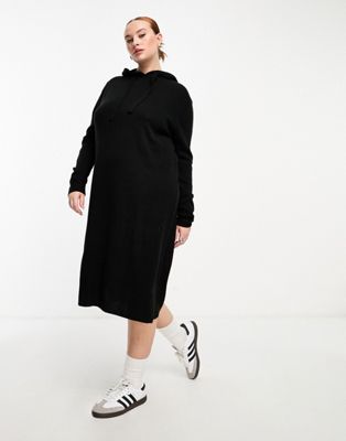 Threadbare Plus Quinnie hoodie midi jumper dress in black