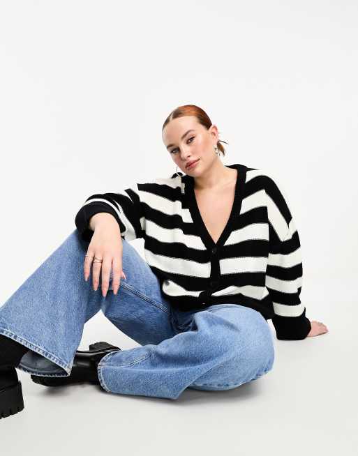 Threadbare Plus - Ruby - Vest met strepen in zwart en wit