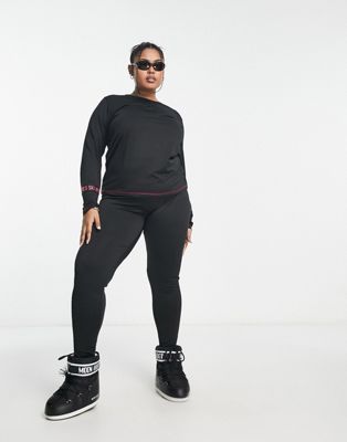 Threadbare Plus Ski base layer banded waistband leggings and long sleeeve top set in black - ASOS Price Checker