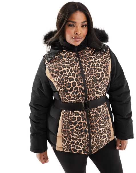 Women's Plus Size Hooded Belted Puffer Coat