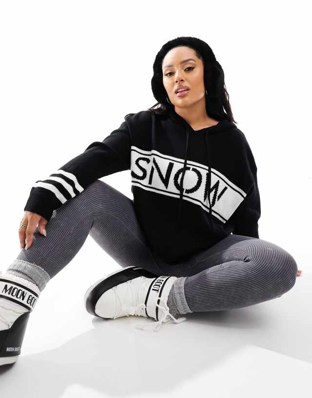 Threadbare - plus ski hooded jumper in monochrome