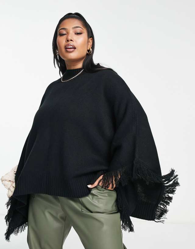 Threadbare Plus Ski poncho in black