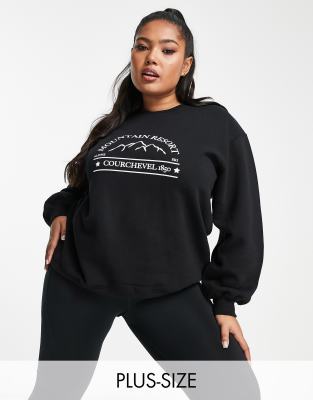 Threadbare Fitness Curve Threadbare Plus Ski Printed Sweater In Black