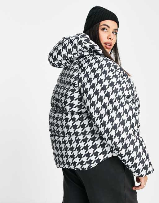 Threadbare Plus Ski puffer jacket in houndstooth