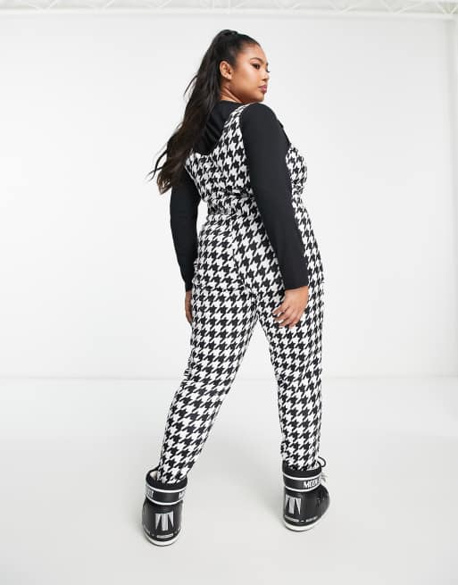 Black Houndstooth Check Jersey Dungarees