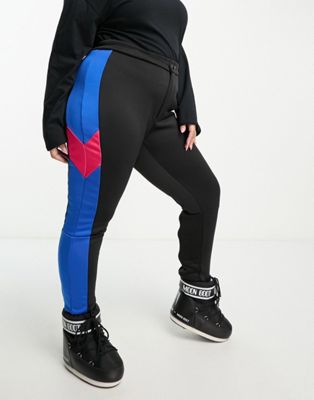 Threadbare Plus Ski trousers with panelling in black and blue