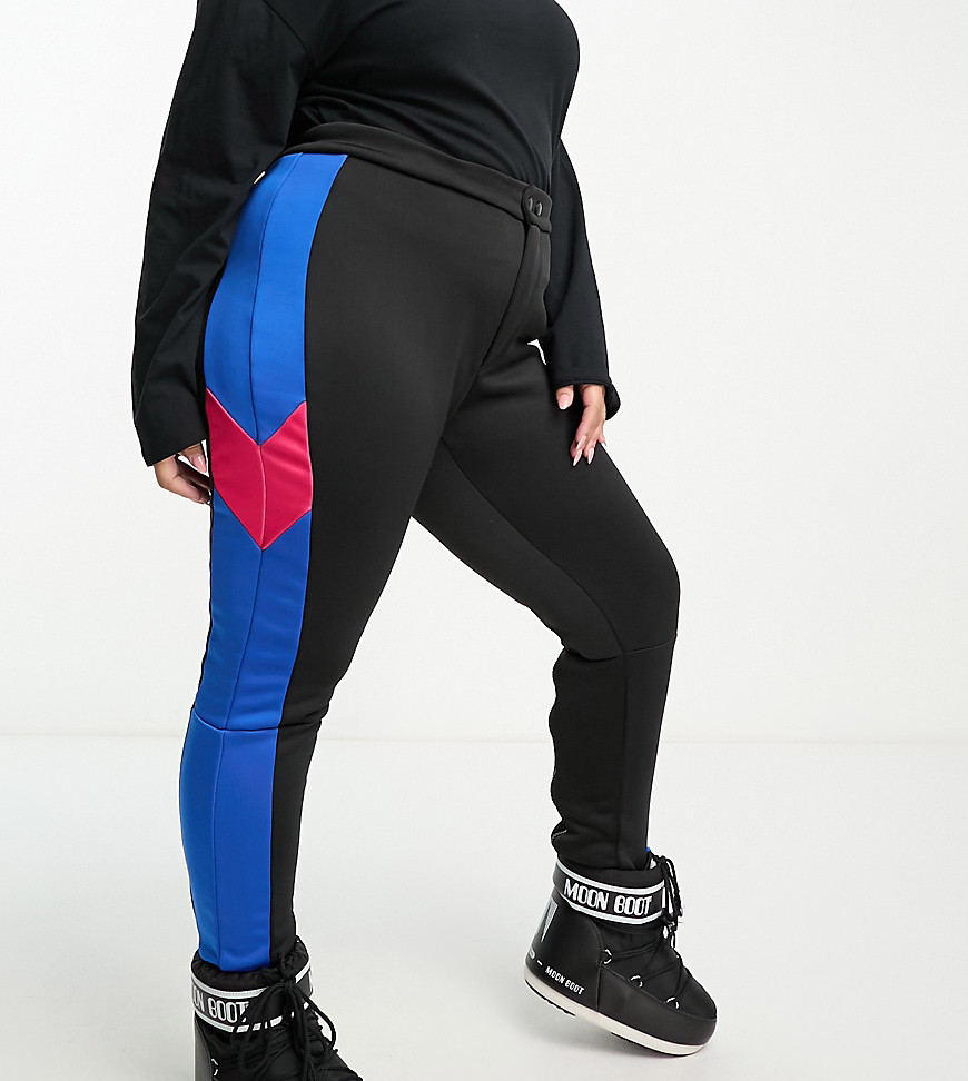 Threadbare Plus Ski trousers with panelling in black and blue