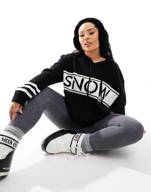 Threadbare Plus - Ski - Trui met capuchon in zwart-wit
