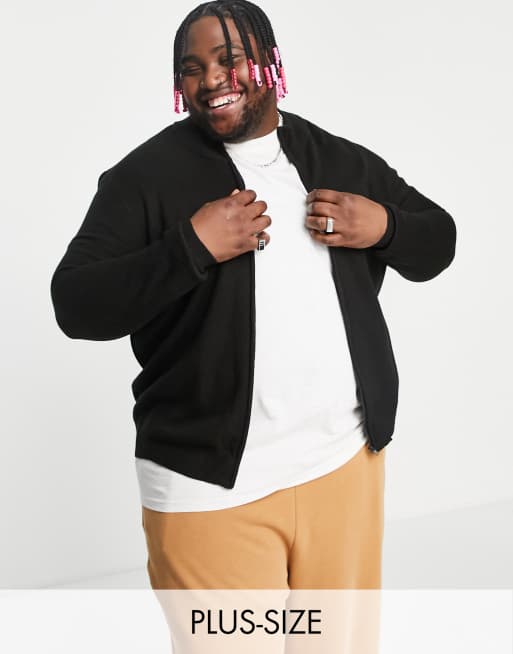 Threadbare Plus soft touch full zip funnel neck jumper in black ASOS