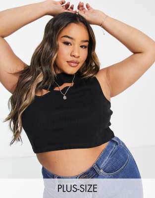 Threadbare Plus - Sort croptop med udskæring foran