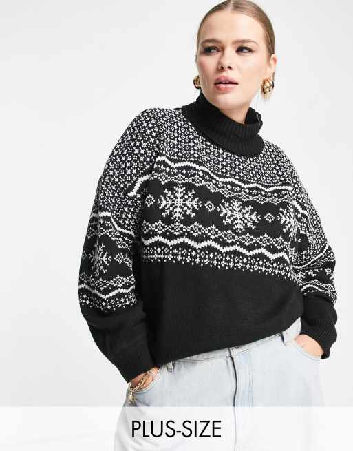 Threadbare Plus - Sort trøje med fairislemønster